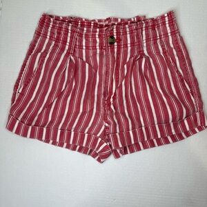 American Eagle Red Striped Linen-Blend Shorts | Size 0